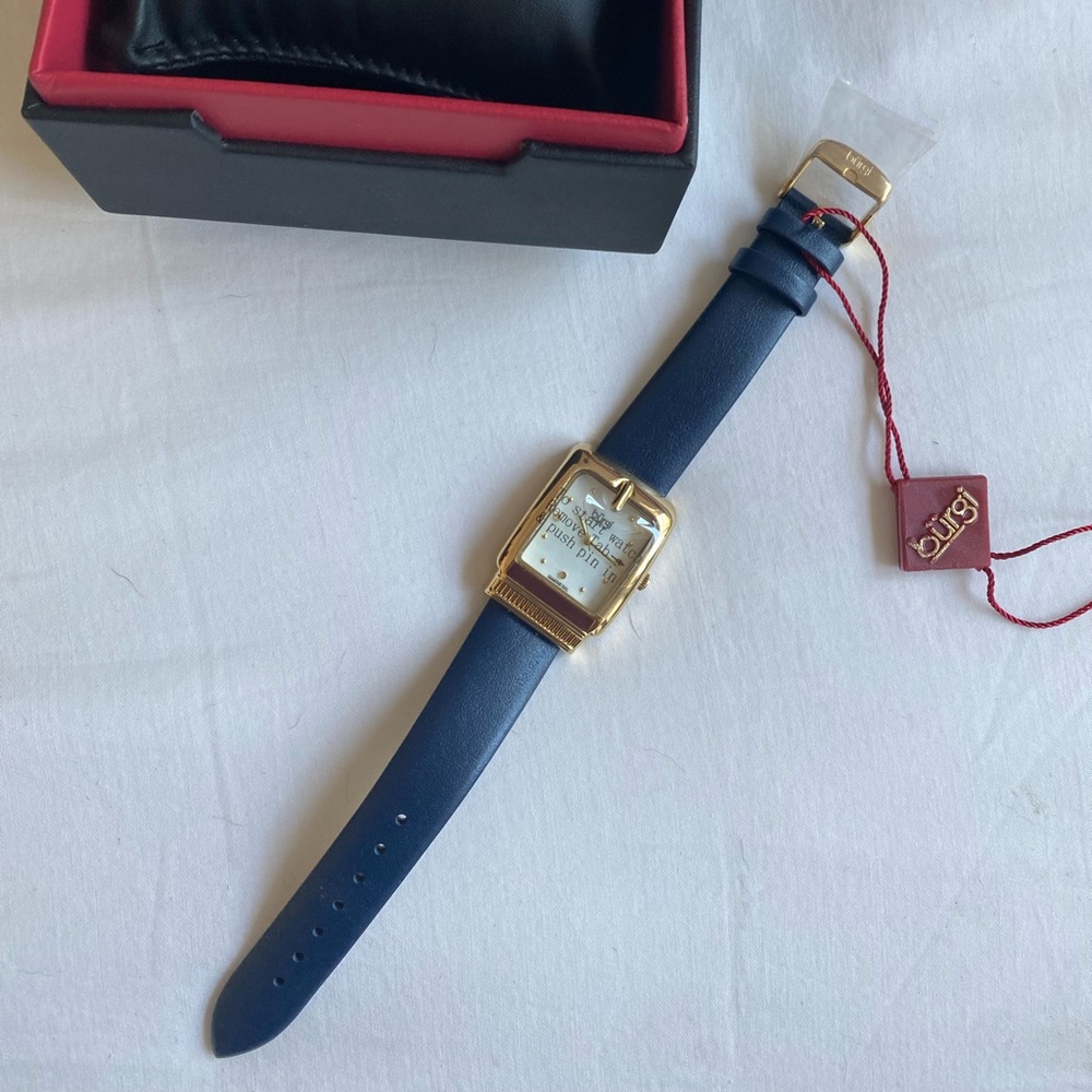 New Burgi Navy Leather Watch
